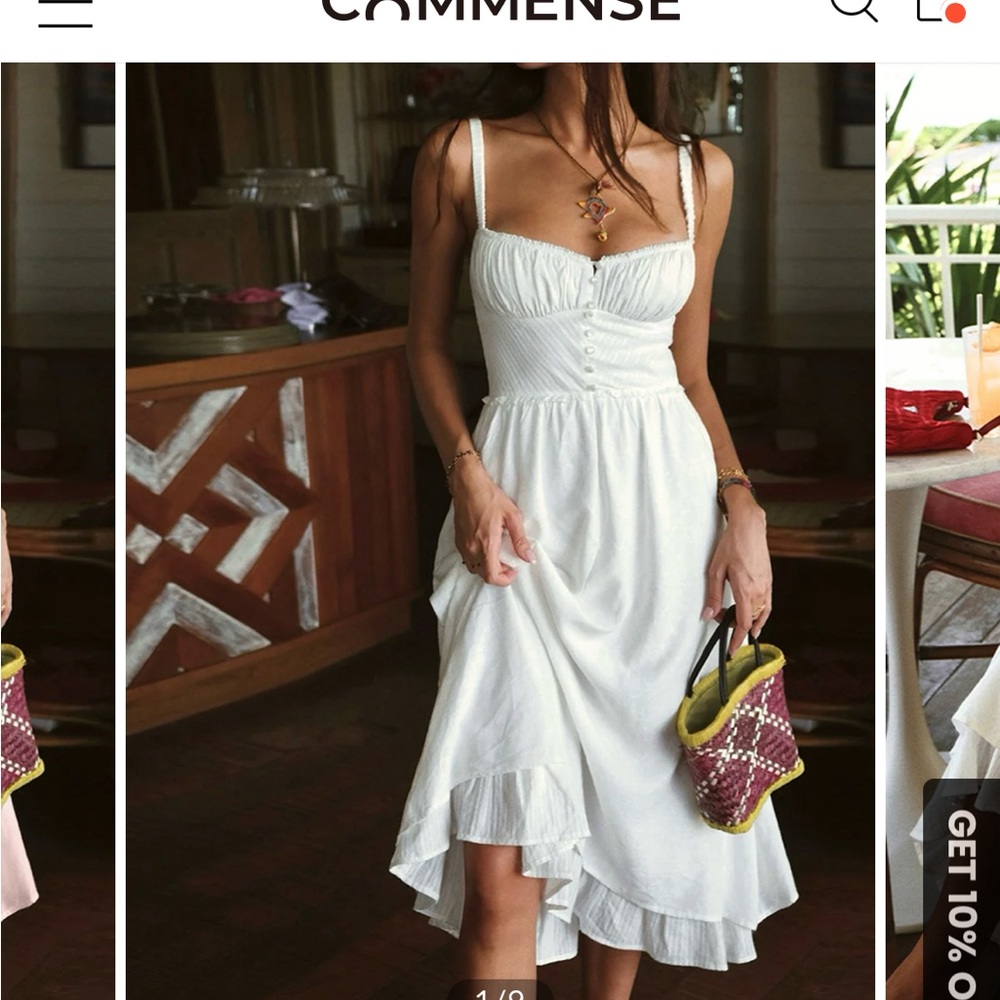 Commense White Ruffle Midi Dress. Size: XS.